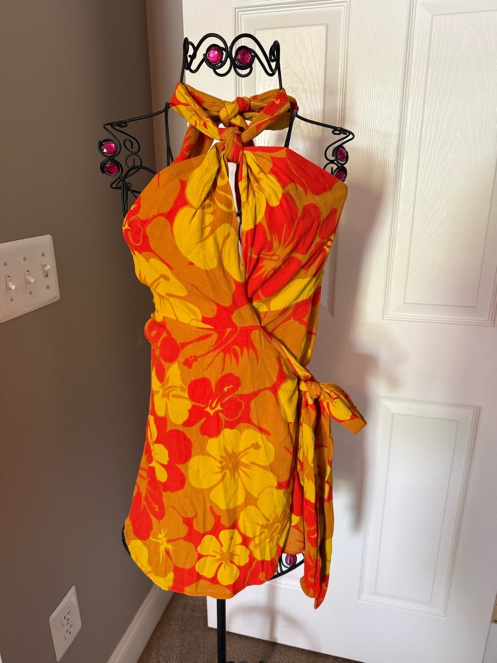 Faithfull the Brand Orange and Yellow Floral Dress